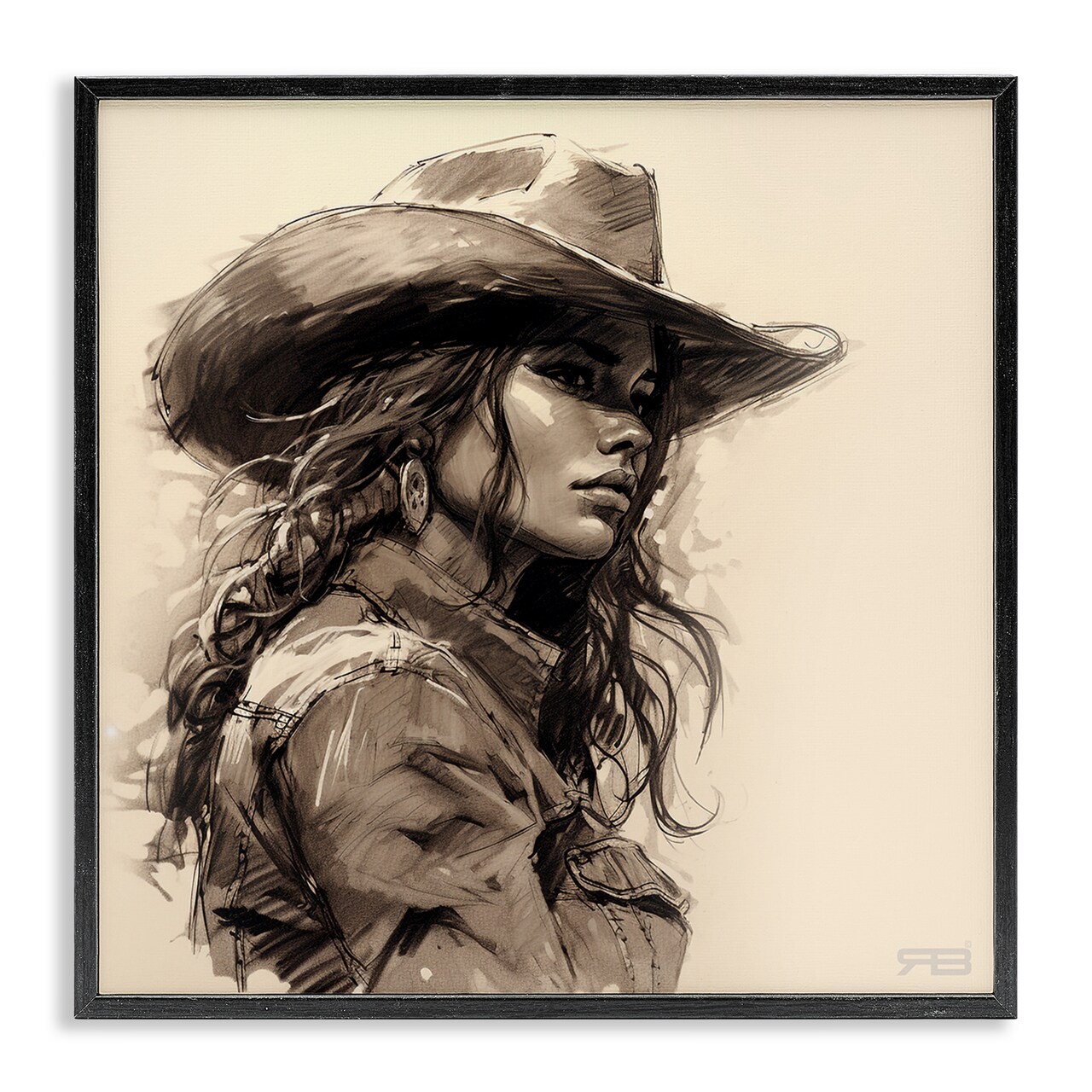 Stupell Industries Stoic Cowgirl Looking Away Framed Giclee Wall Art Design by RB